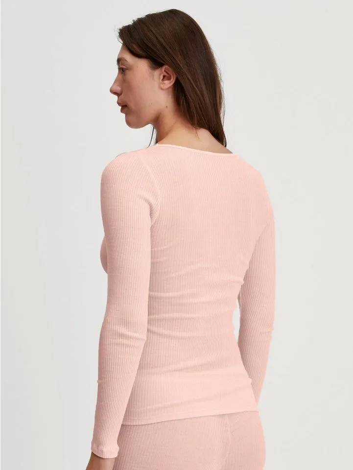 CALIDA CALIDA Longsleeve Silky Wool Joy zarte Spitzen-Details, wärmend, weich, leichter Glanz, Rosa, – Produktbild 3 von 5
