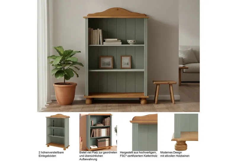 OTTO home Regal Mette, aus massivem Kiefernholz, in unterschiedlichen Größen und Farben, Weiß, – Produktbild 3 von 5