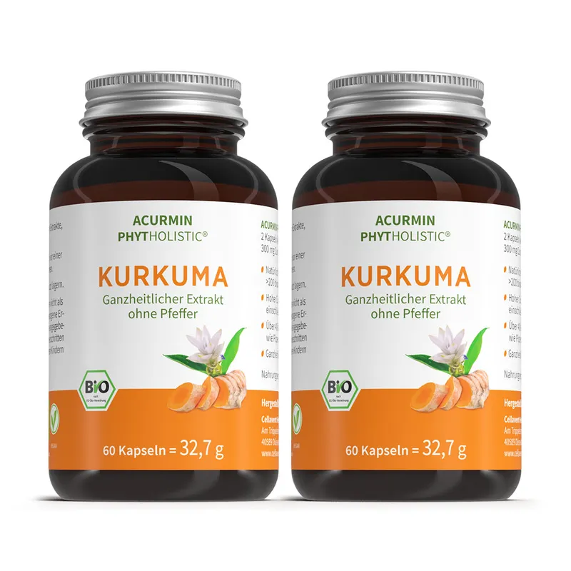 Cellavent Healthcare Bio Kurkuma Kapseln ohne Pfeffer – Acurmin Phytholistic 2 Monat – Produktbild 2 von 2
