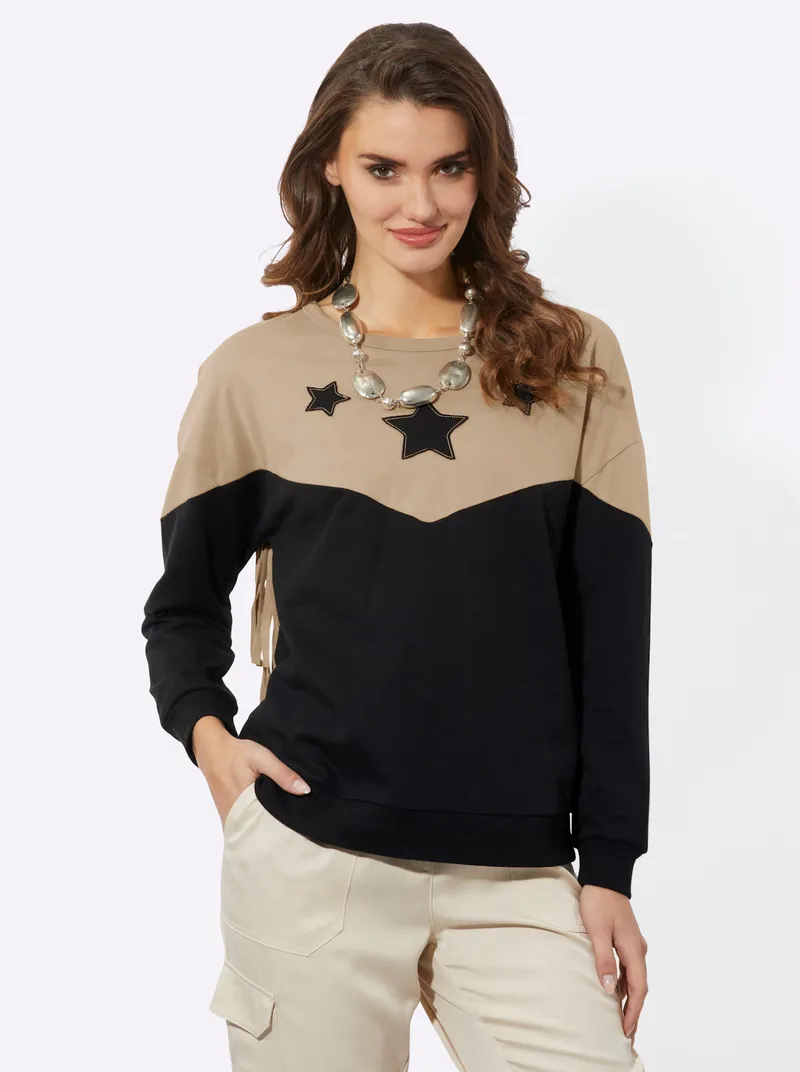 Witt Sweatshirt beige-schwarz, Beige-schwarz, – Produktbild 1 von 3
