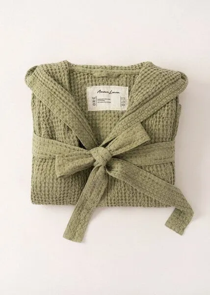 AmourLinen AmourLinen Waffel-Bademantel aus Leinen für Damen, Moss grün, – Produktbild 1 von 4