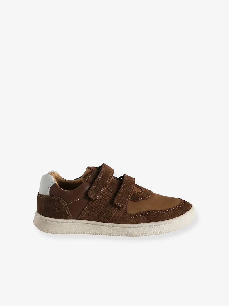 Vertbaudet Kinder Leder-Sneakers mit 2 Klettriemchen und Anziehtrick, Braun, – Produktbild 4 von 4