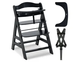Hauck Hauck Tischsitz Alpha Plus - Black, Mitwachsender Holz Babystuhl Kinderhochstuhl mit Gurt FSC zertifiziert – Produktbild 1 von 1