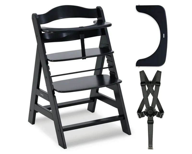 Hauck Hauck Tischsitz Alpha Plus - Black, Mitwachsender Holz Babystuhl Kinderhochstuhl mit Gurt FSC zertifiziert, Schwarz, – Produktbild 1 von 5