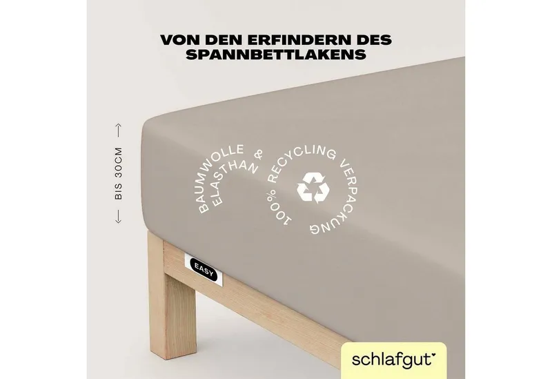 Schlafgut Schlafgut Spannbettlaken EASY JERSEY ELASTHAN Bettlaken, 170 g/m², 95% Baumwolle, 5% Elasthan, Jersey, Gummizug: rundum, (1 Stück), Spannbettlaken bis 30 cm Höhe, bügelfrei, pflegeleicht, perfekter Sitz, Beige, – Produktbild 2 von 8