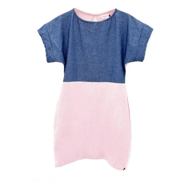 The Driftwood Tales The Driftwood Tales Sommerliches pinkes Kleid mit Jeans, Kurzarm,, Blue, – Produktbild 1 von 4