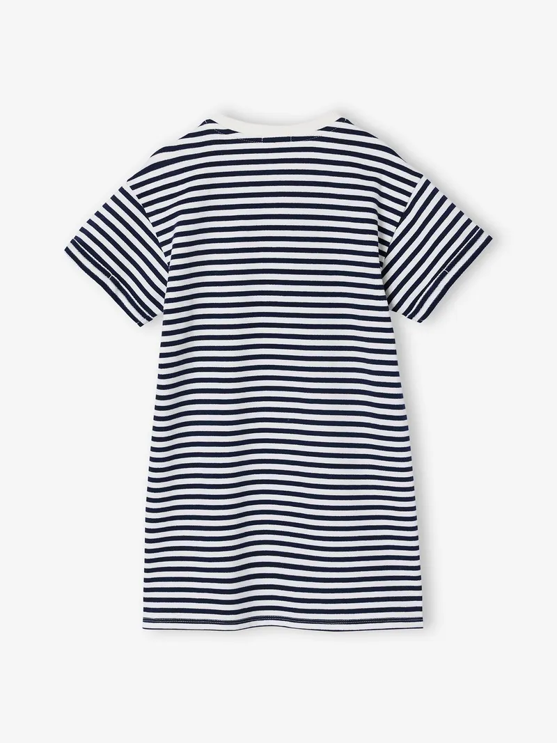 Vertbaudet Leichtes Mädchen Sweatkleid mit Aufdruck, Blau gestreift, – Produktbild 4 von 4