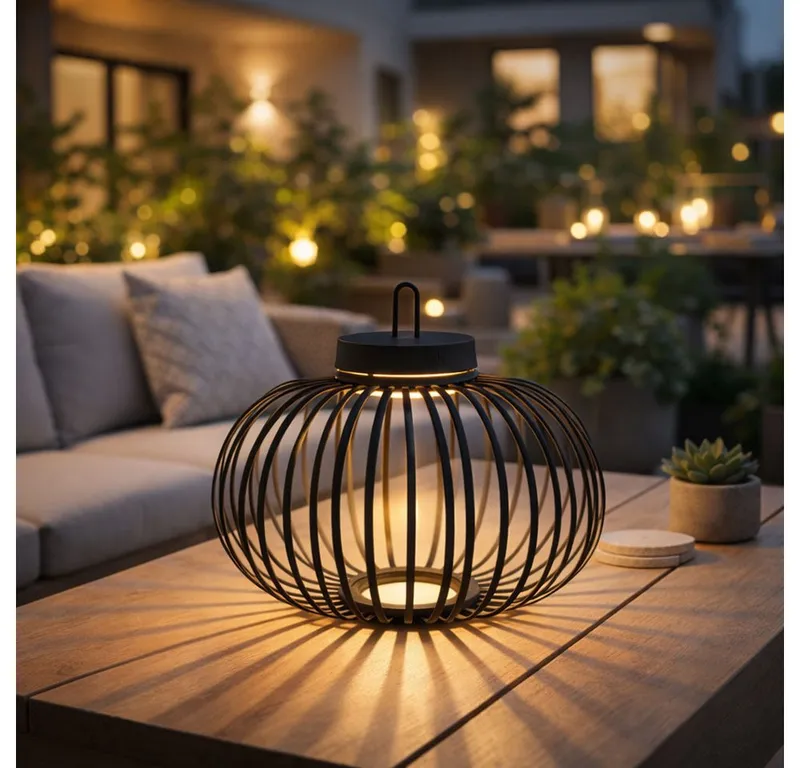 JUST LIGHT JUST LIGHT LED Außen-Tischleuchte, LED-Leuchtmittel fest verbaut, Warmweiß, LED Tischleuchte Pendellampe Akku Bambus schwarz USB Touchdimmer 2x, Schwarz, – Produktbild 8 von 8