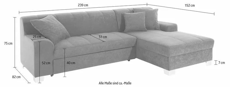 DOMO collection Ecksofa TURAH 239x152 cm, inkl. Zierkissen, moderne Steppung, mit Bettfunktion, Schlafsofa, Unser Dauertiefpreis, Beige, – Produktbild 5 von 5