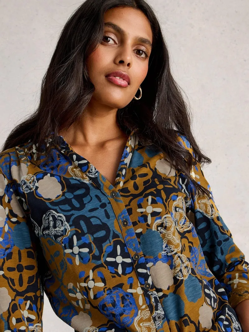 White Stuff Jerseybluse Annie - 40, Mittelgelbgrün, – Produktbild 1 von 4