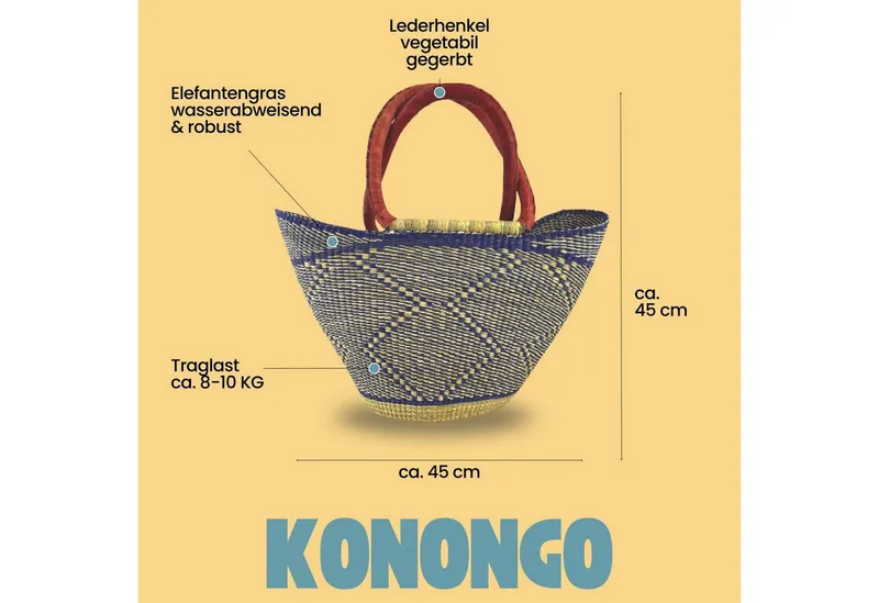 Maishameanslife Maishameanslife Einkaufskorb Bolga Bag - Konongo - U-Form, Kunstvoll geflochtene Bolga Körbe – Charakterstücke voller Tradition, Konongo, – Produktbild 1 von 5