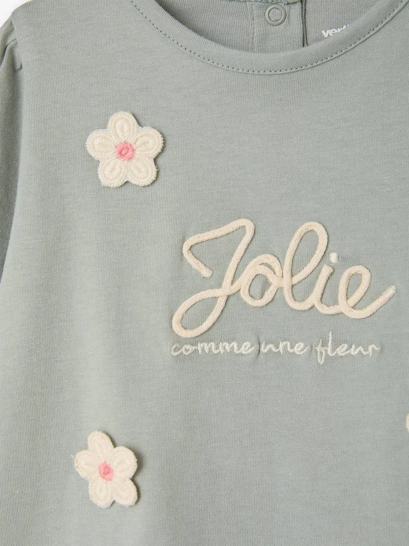 Vertbaudet Vertbaudet Baby Langarmshirt mit Blumenapplikation eis, Eisblau, – Produktbild 2 von 4