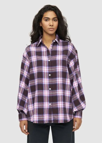 KnowledgeCotton Apparel KnowledgeCotton Apparel Bluse Check Shirt Ballon Arms, Lila (brown check), – Produktbild 2 von 2