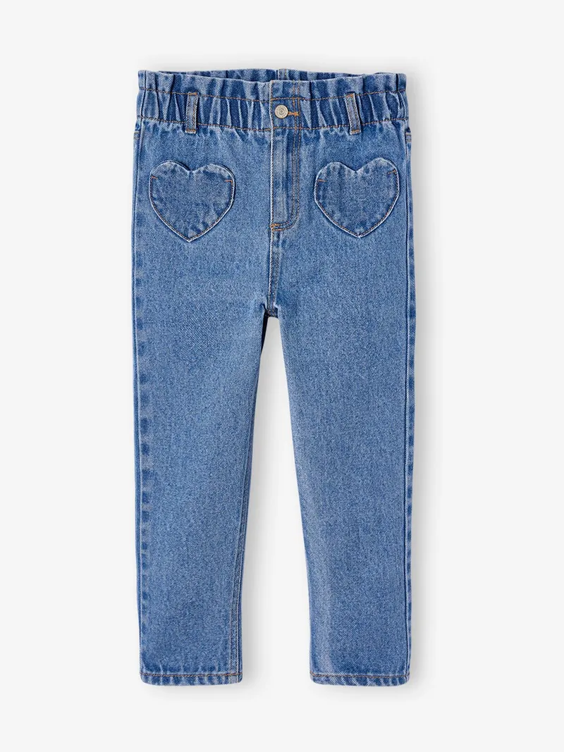 Vertbaudet Mädchen Paperbag-Jeans mit Herz-Taschen mittel, Mittelblau, – Produktbild 2 von 3