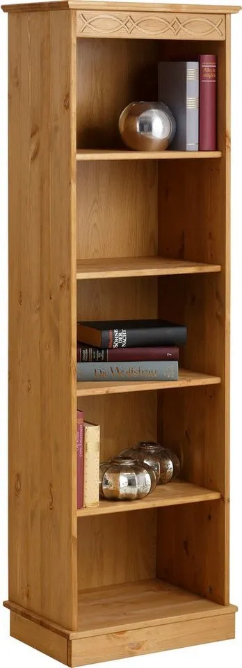 OTTO home Standregal Indra Bücherregal mit 5 Fächern und einer dekorativen Fräsung, aus Massivholz, 4 Einlegeböden, dekorative Fräsung, Beige, – Produktbild 4 von 5