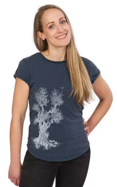 Life-Tree Life-Tree Organic Fairwear Shirt Women Olive Tree, Blau, – Produktbild 3 von 8