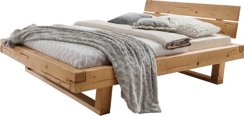 OTTO home Massivholzbett Ultima, Balkenbett, Fichte oder Eiche Massivholz, FSC® zertifiziert (sehr stabil: Hohe Belastbarkeit: 200kg je Seite, mehrere Breiten), Skandinavisches Designerstück, Robust, Füße in Kufenform, Made in EU, Beige, – Produktbild 3 von 7