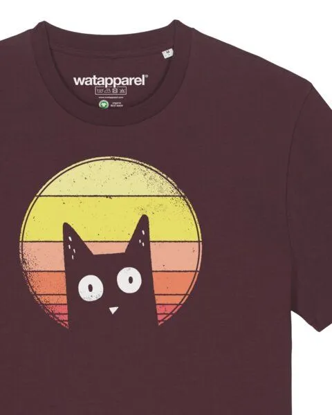 watapparel watapparel T-Shirt Unisex Sunset Cat, Red brown, – Produktbild 3 von 4