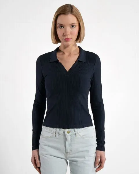 GORG GORG Damen Langarm Bluse aus Bio-Baumwolle & TENCEL Modal, Navy, – Produktbild 1 von 4