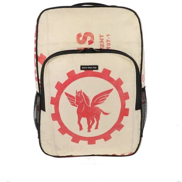 MoreThanHip MoreThanHip Laptop-Rucksack 15,6 Zoll aus recycelten Zement- oder Fischfuttersäcken - Trong, Creme/rot - pegasus, – Produktbild 1 von 4