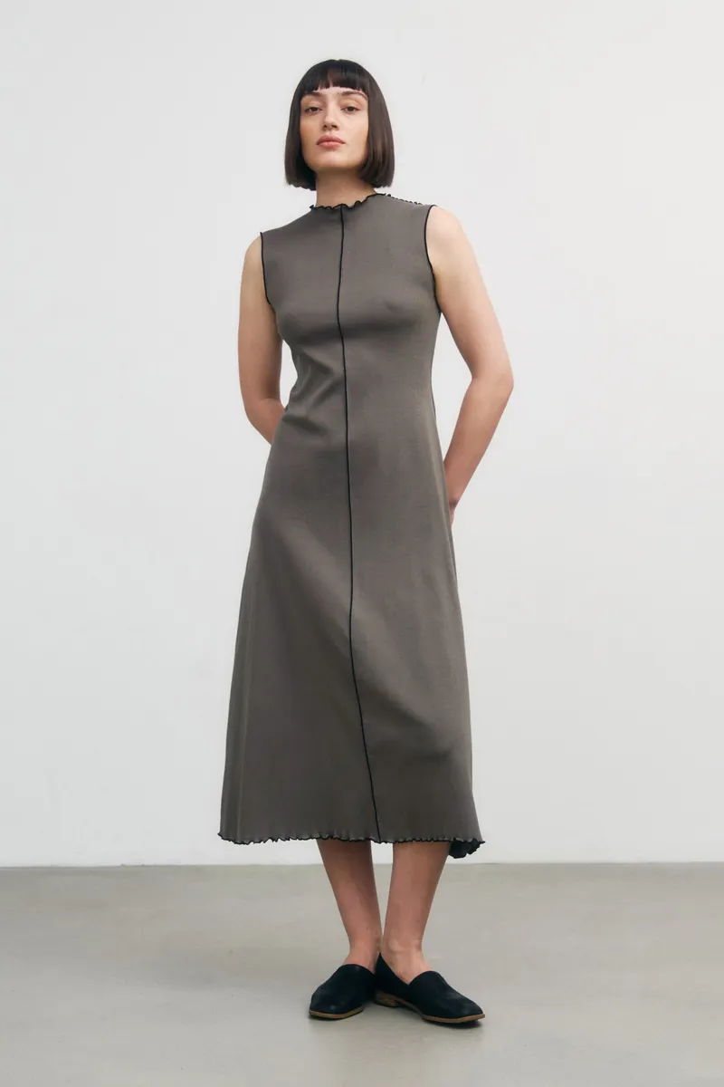 Rotholz Rotholz Damen vegan Kleid Pin Tucked Fawn Grau, Grau, – Produktbild 2 von 2