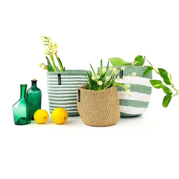 Mifuko KIONDO Körbe S - Sisal Aufbewahrungs- & Pflanzkorb - Upcycling by Mifuko, Stripes grün/weiß (grün), – Produktbild 4 von 4