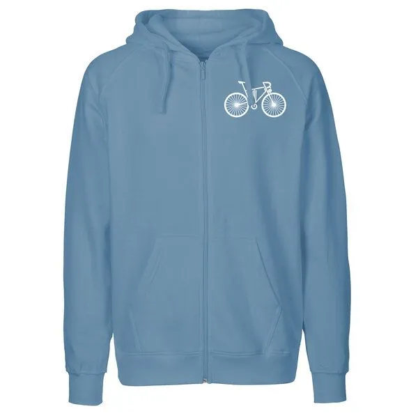 HANDGEDRUCKT HANDGEDRUCKT "FutureBike" Männer Zip Hoody aus reiner Biobaumwolle (kbA), Indigoblau, – Produktbild 2 von 4