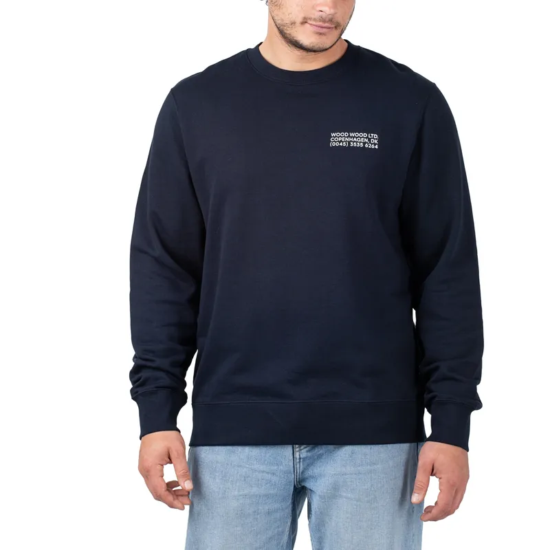 Wood Wood Wood Wood Hugh Info Sweatshirt, Navy, – Produktbild 1 von 2