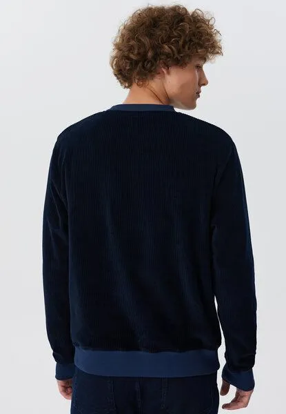 Leela Cotton Leela Cotton Herren Cord-Sweatshirt aus 100% kba-Baumwolle - Feiner Nicky Cordstoff 2232, Nachtblau, – Produktbild 2 von 3