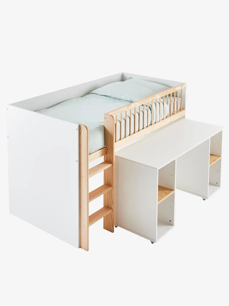 Vertbaudet Kinderbett GECKO mit Schreibtisch Kombi-Hochbett 90x190 cm, Weiß, – Produktbild 3 von 4