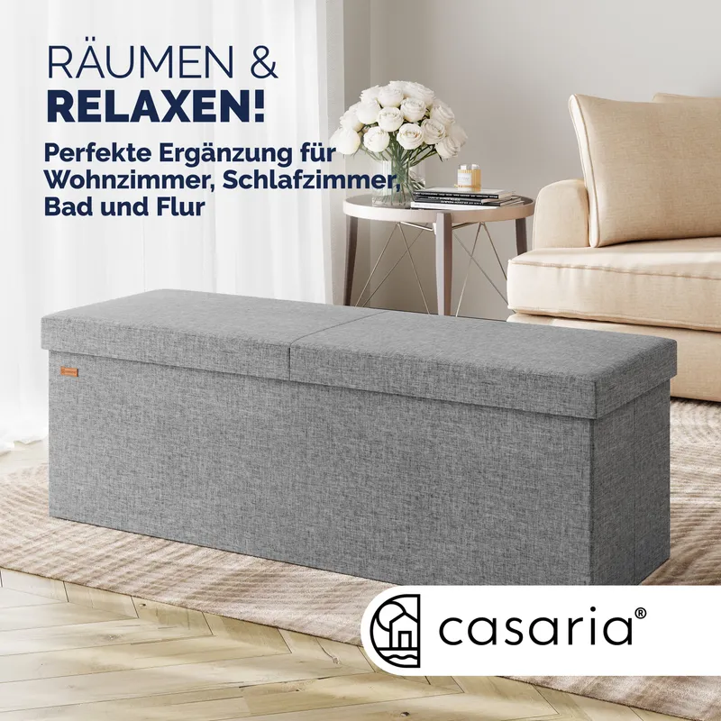 Casaria® Sitzbank Hellgrau 115x38x38cm mit Klappdeckel, Grau, – Produktbild 2 von 2