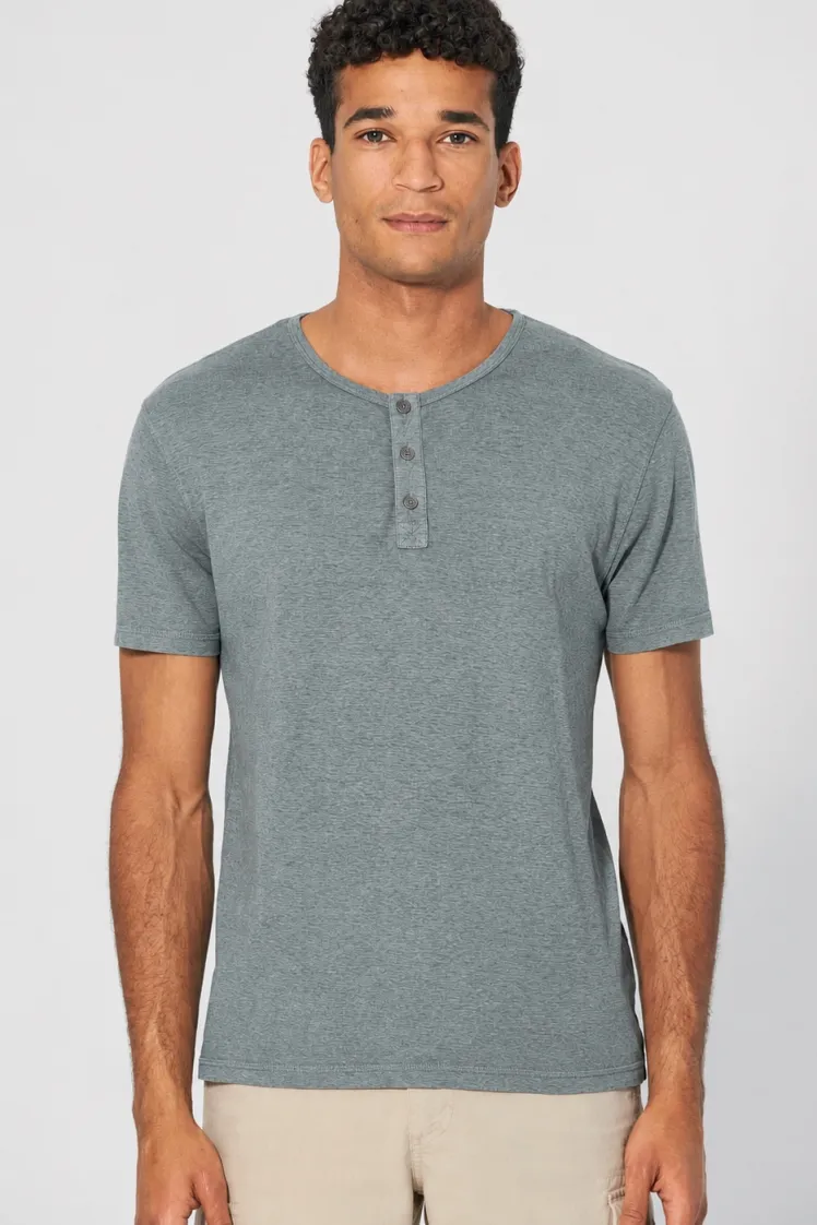 HempAge Hempage Herren vegan Einfarbiges Henley T-Shirt In Titan, Grau, – Produktbild 2 von 2