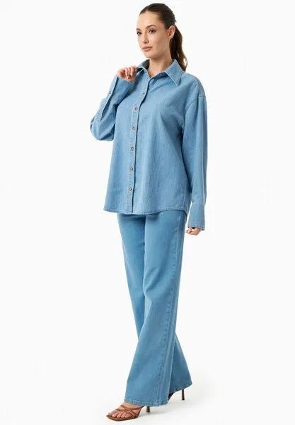 ORGANICATION ORGANICATION Denim-Bluse aus Bio-Baumwolle, Light blue, – Produktbild 2 von 4