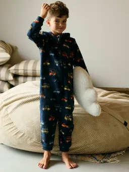Vertbaudet Vertbaudet Kinder Fleece-Overall mit Fahrzeug-Motiven – Produktbild 1 von 1