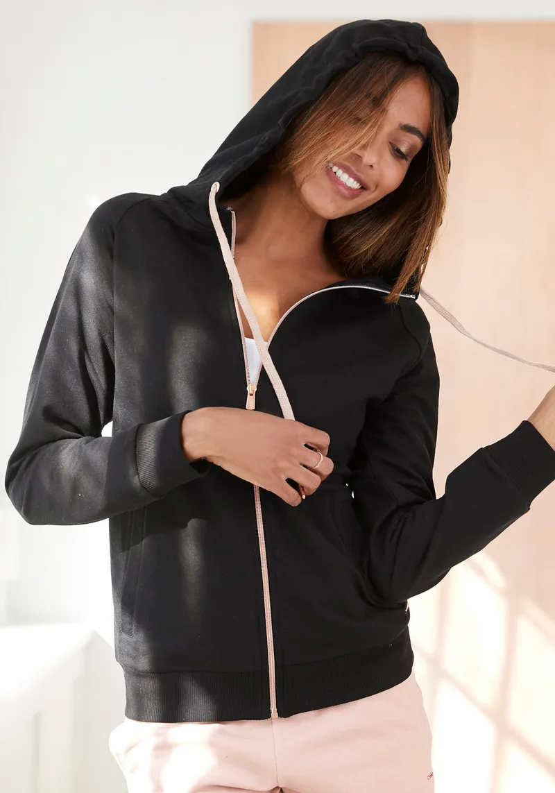 Lascana Lascana Kapuzensweatjacke schwarz, Schwarz, – Produktbild 3 von 3