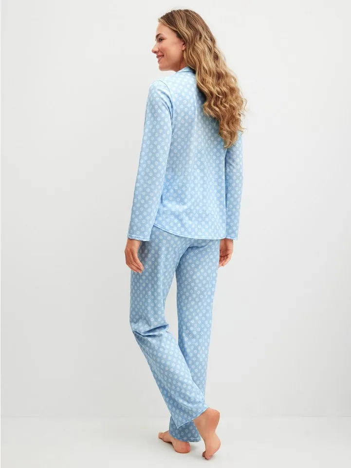 CALIDA CALIDA Schlafanzug Lovely Nights (2 tlg) mit langen Ärmeln, Knöpfe, Allover-Print, Blau, – Produktbild 3 von 5