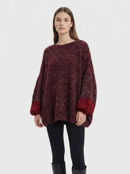 KnitToChange KnitToChange Oversize-Pullover aus weichem Effektgarn in Burgund- und Rottönen – Produktbild 2 von 4