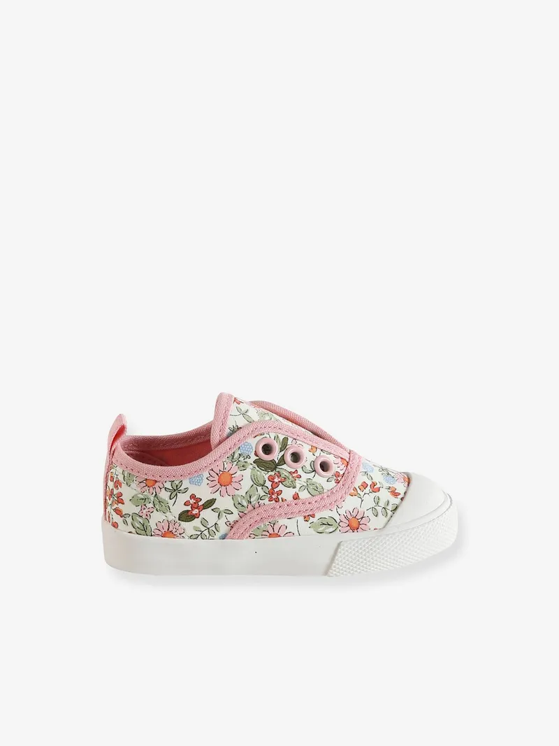 Vertbaudet Baby Stoff-Sneakers mit Gummizug, Rosa bedruckt, – Produktbild 2 von 4