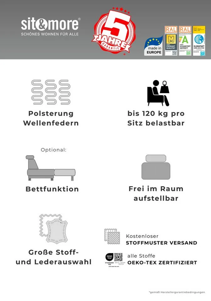 sit&more Hocker Mailand, B: 102 cm, individuell zu kombinieren, Braun, – Produktbild 3 von 5