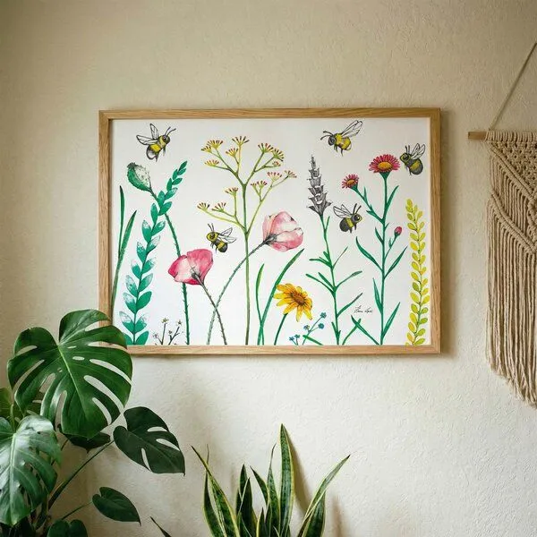LIGARTI Kunstdruck »Bienen & Blumen« von LIGARTI | A4, A3 oder A2 | Wandbild | Poster | Kunst – Produktbild 2 von 3