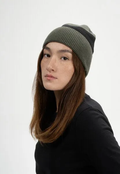 MELA MELA Rippstrick Mütze Style KALI aus 100% Bio-Baumwolle, Grün melange / schwarz gestreift, – Produktbild 3 von 4