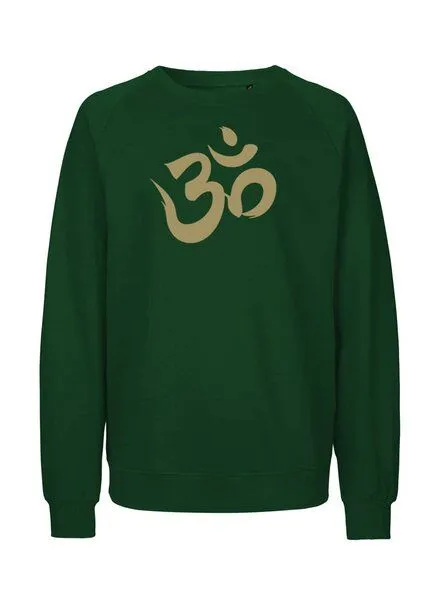 Peaces.bio - handbedruckte Biomode Peaces.bio - handbedruckte Biomode Bio Damen Sweatshirt Loose Fit Om, Flaschengrün, – Produktbild 1 von 3