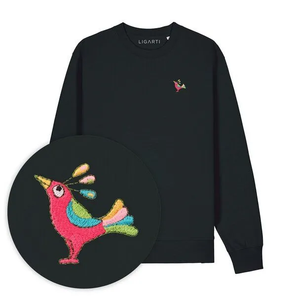 LIGARTI Bestickter Pullover – Patrischa der Paradiesvogel – LIGARTI Tiermanufaktur, Schwarz, – Produktbild 1 von 4