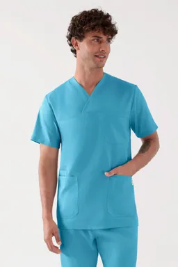 TENCEL™ Schlupfkasack Herren - V-Ausschnitt, dark türkis - Berufsbekleidung.de – Produktbild 1 von 1