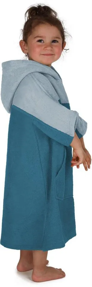 normani Badeponcho Kinder Badeponcho Puwai, Bio-Baumwolle, Kapuze, Schlupf, Badeponcho aus 100 % Bio-Baumwolle, Blau, – Produktbild 5 von 5
