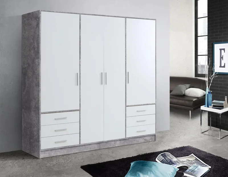 FORTE Kleiderschrank Jupiter, Made in Europe, mit 6 Schubladen, Stauraum (Maße B/H/T ca. 207/200 cm/60) Stauraum, 2 Breiten, 4 Farben, Schubladen, variable Einlegeböden, Weiß, – Produktbild 4 von 8