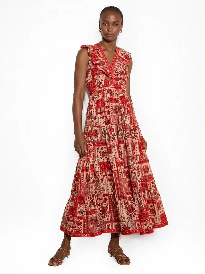 Apricot Apricot Druckkleid Schimmerndes Midaxi-Kleid mit Schalsprint und Stufen, Rot, – Produktbild 2 von 4