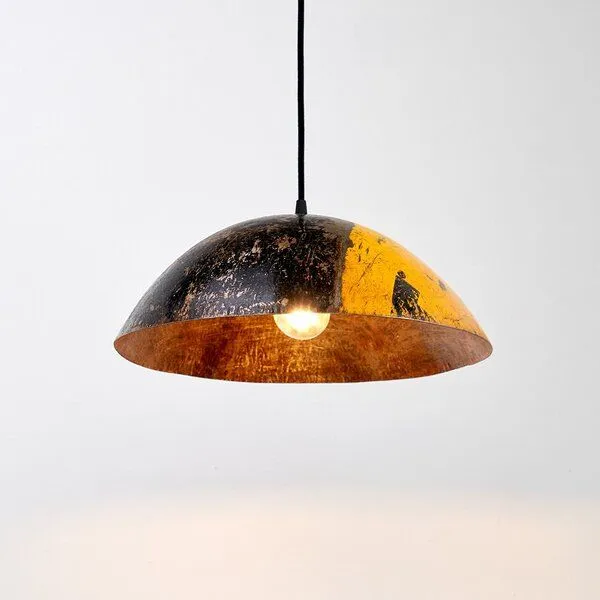 Moogoo Creative Africa Moogoo Creative Africa Kleine Deckenleuchte aus recycelten Ölfässern 34cm Durchmesser Industrial Design Upcycling, Schwarz-gelb, – Produktbild 2 von 4