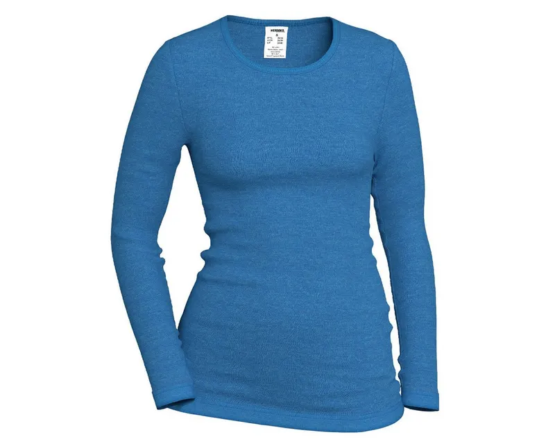HERMKO Longsleeve 40830 40830 Damen langarm Shirt aus Merinowolle / Tencel, Blau, – Produktbild 2 von 3