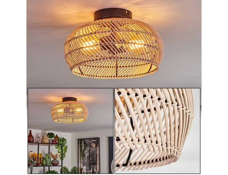 hofstein Deckenleuchte moderne Deckenlampe aus Metall/Bambus in Schwarz/Natur/Dunkelbraun, ohne Leuchtmittel, Deckenleuchte, Lichteffekt, Ø 30cm, 3xE27, ohne Leuchtmittel, Beige|schwarz, – Produktbild 1 von 5